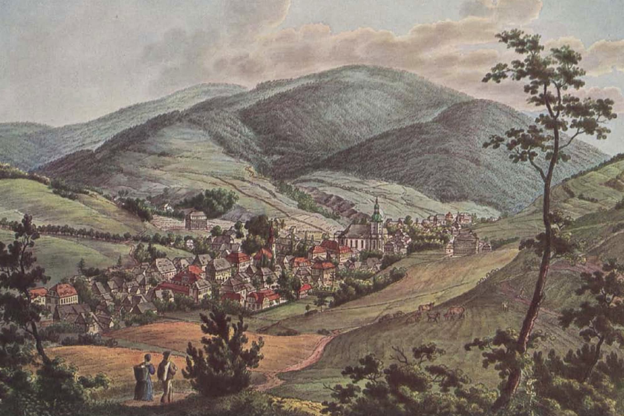 Walim w pierwszej połowie XIX w. – kolorowy miedzioryt Radierera Knippela